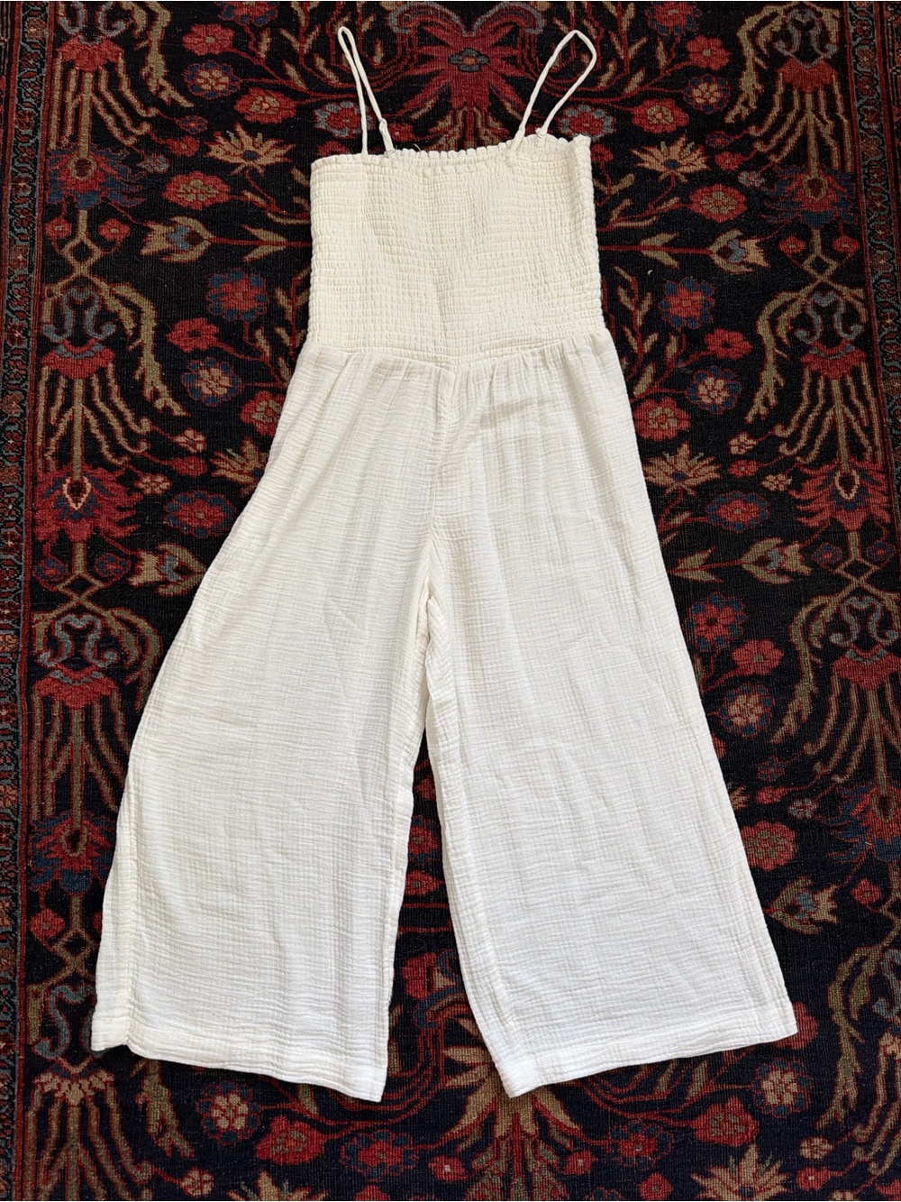 Old Navy Cream Smocked Wide-Leg Jumpsuit with Spaghetti Straps